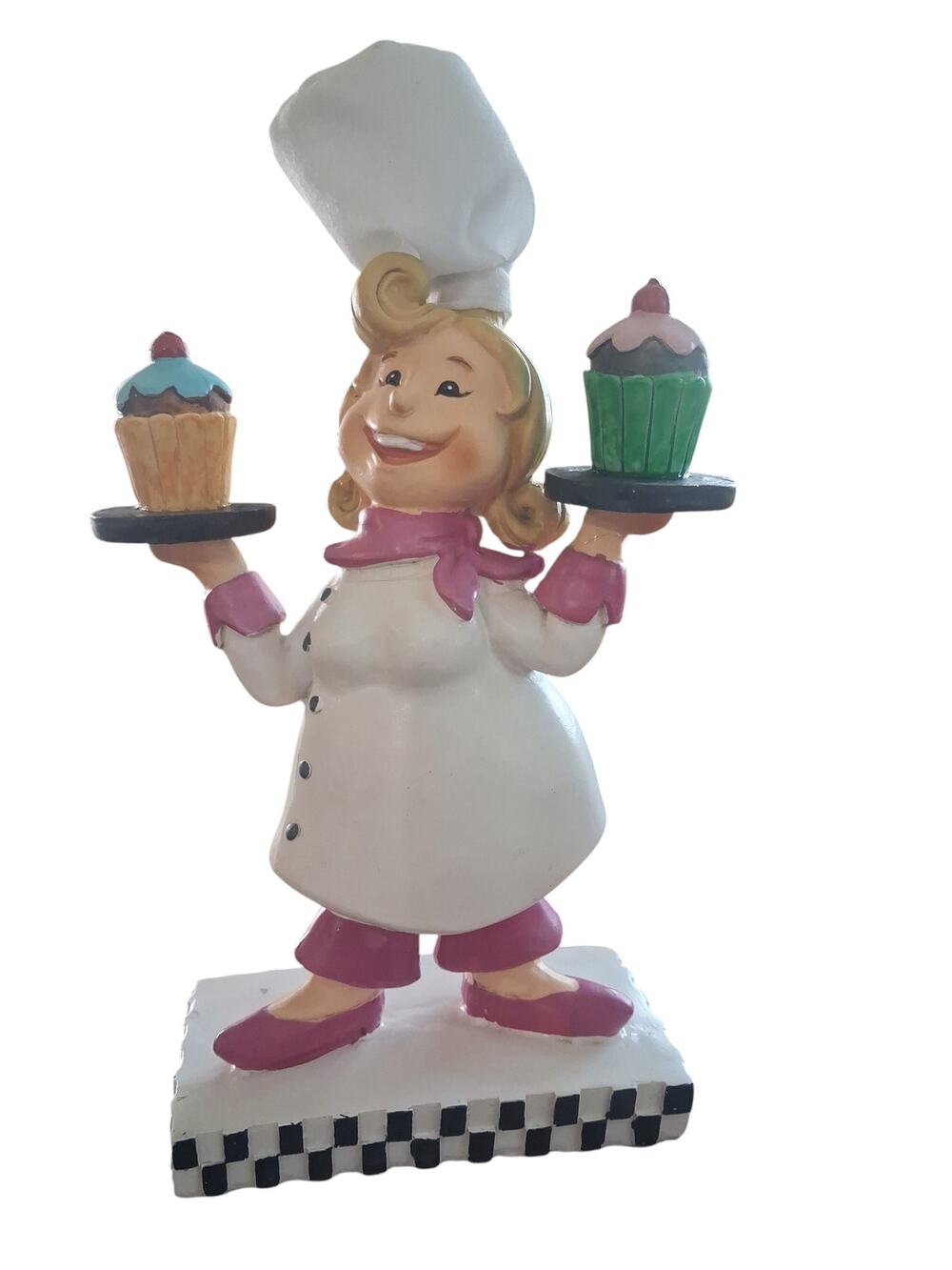 Whimsical Decorative Chef Figurine Holding a 2 trays with cupcake in each hands